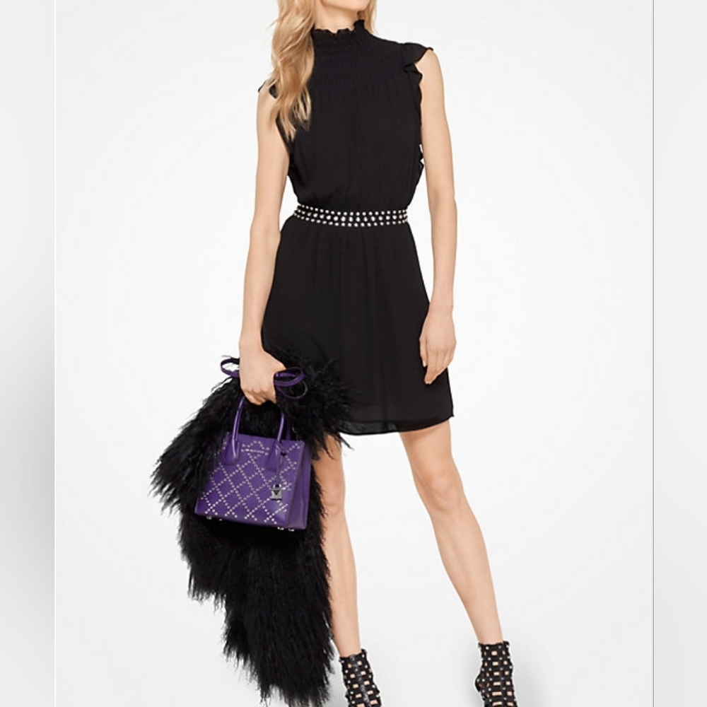 Michael Kors Studded Chiffon Dress with Pockets Size Medium Black - Picture 2 of 9